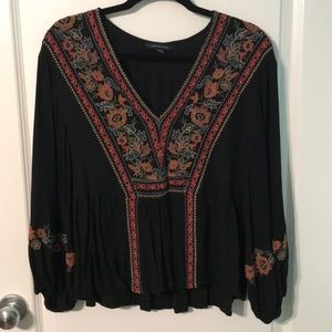 American Eagle Navy Embroidered Blouse
